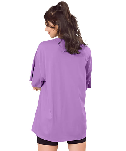SHODOX Bio-Washed Anti Bacterial 100% Pure Cotton Womens Oversized Solid T-Shirt | Cozy Soft, Less Wrinkles Loose Fit, Drop Shou