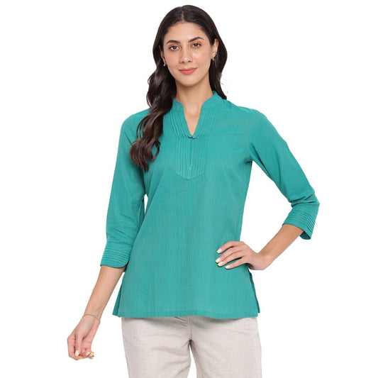 Fabindia FabBasics Women Cotton Blend Solid Slim Fit Short Kurta