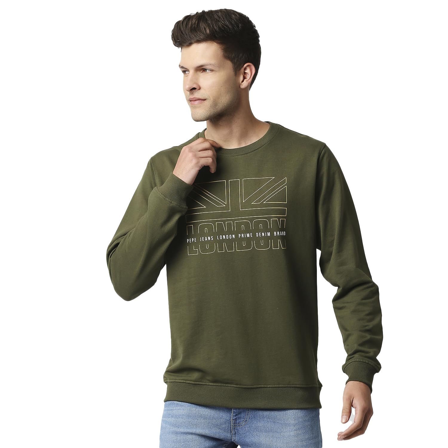 Pepe Jeans MenS Cotton Blend Crew Neck Sweatshirt (Pm582391_Dk Olive_L)