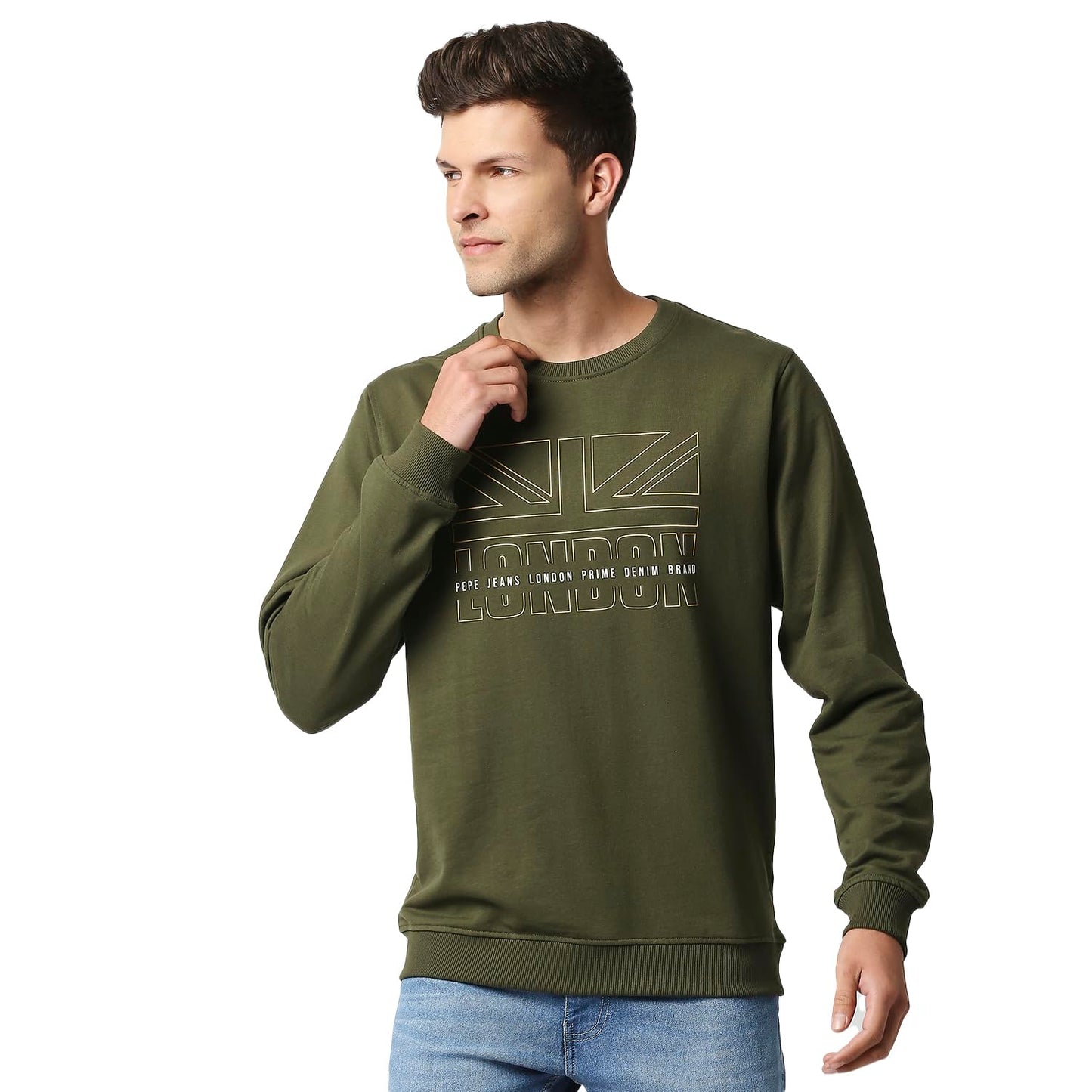 Pepe Jeans MenS Cotton Blend Crew Neck Sweatshirt (Pm582391_Dk Olive_M)