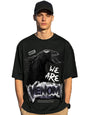 Bewakoof Official Marvel Merchandise Venom Mens Graphic Print Oversized Fit Half Sleeve Round Neck Cotton T-Shirt_651229_Black_