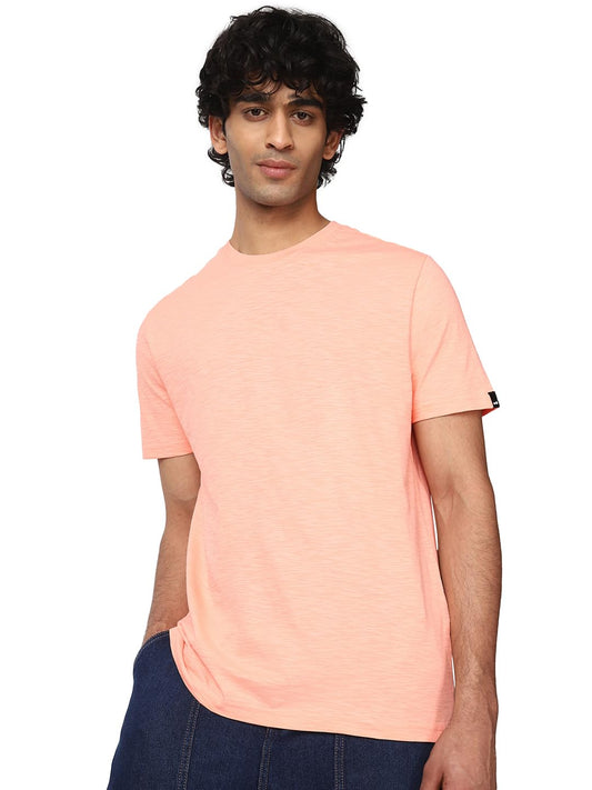 Bewakoof Air 1.0 Mens Solid Regular Fit Half Sleeve Round Neck Cotton Slub T-Shirt_642139_Orange_M