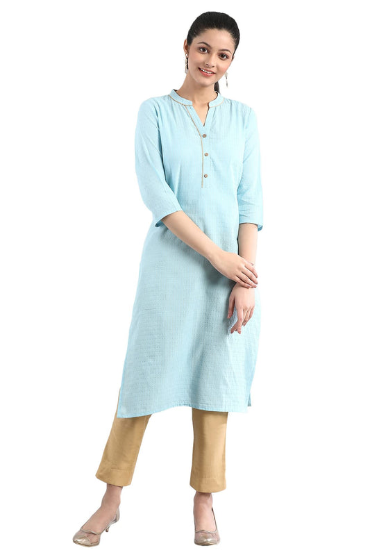 Aurelia Women's Cotton Blend Solid Regular Kurta