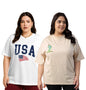 Juneberry 100% Pure Cotton Oversized Loose Baggy Fit Drop Shoulder Graphic Printed Plus Size T-Shirt Combo For Women (Pack Of 2)