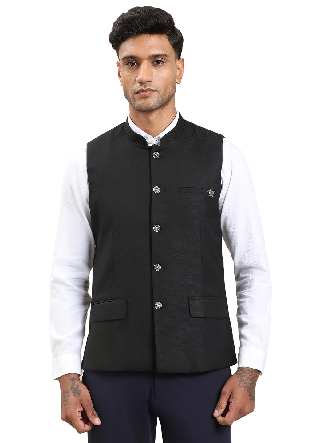 Turtle Men Polyviscose Stertch Solid Slim Fit Black Nehru Jacket