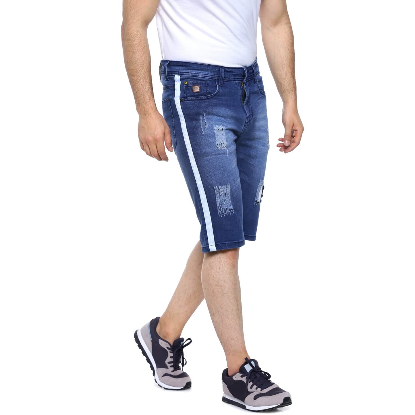 Campus Sutra Mens Denim Shorts for Regular Wear|Blue|Mid Wash|Mild Distress|Slim Fit|Denim Shorts Crafted with Comfort Fit and