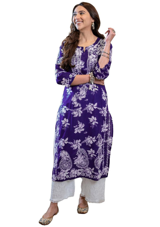 Gosriki WomenS Rayon Blend Chikankari Embroidered Straight Kurta (Sceros Violet-Gs_4Xl_Violet_Xxxx-Large)