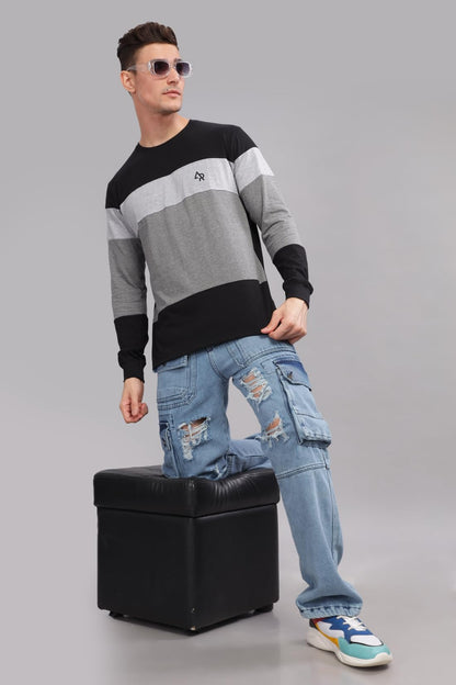 ADRO Full Sleeve Tshirt for Men | Colorblock T Shirt for Men | 100% Cotton Tshirt | Full Sleeve T-Shirt | Mens Full Sleeves T Sh