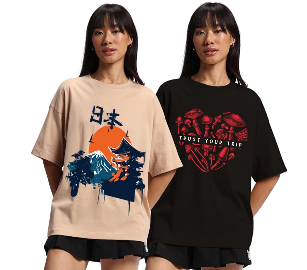 Juneberry Pure 100% Cotton Oversized Loose Baggy Fit Drop Shoulder Latest Aesthetic & Cool Graphic Prinred Half Sleeve T-Shirts