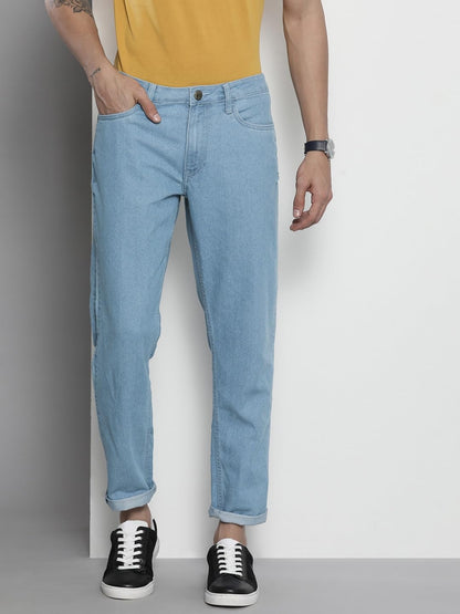 The Indian Garage Co Men Dad Fit Colorblocked Mid-Rise Jeans Blue
