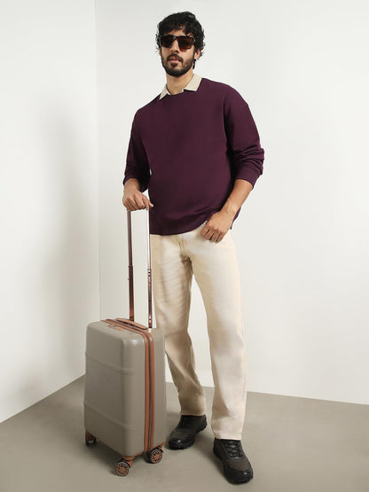 Nobero MenS Cotton Blend Crew Neck Sweatshirt (1M-Twss-R0005_Midnight Plum