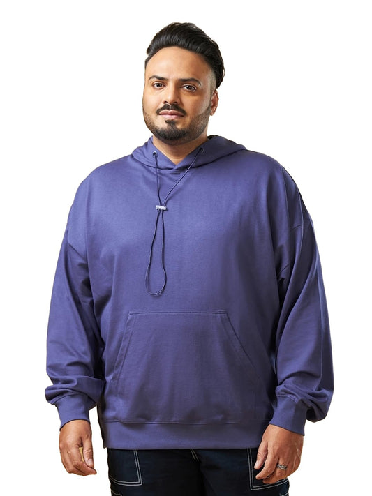 Bewakoof Heavy Duty 1.0 MenS Solid Oversized Fit Full Sleeve Hooded Neck Cotton Blend Plus Size Hoodies_620456_Blue_6Xl