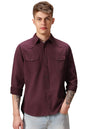 Dennis Lingo Solid Full Sleeves Spread Collar Cotton Relaxed Fit Men Casual Shirt Maroon