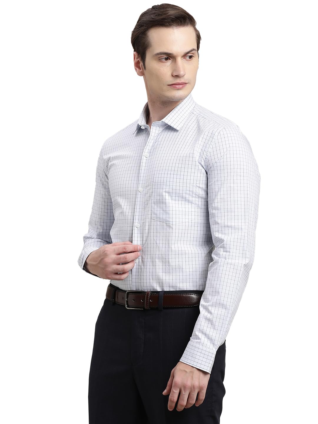 Turtle Men Giza Cotton Slim Fit White Checkered Full Sleeve Formal Shirt