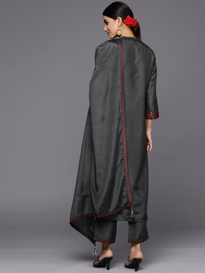 Libas Womens Self Design Silk Blend Straight Kurta With Trousers And Dupatta