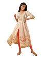 rangita Cream Cotton Calf Length Embroidered Front Slit Kurti for Women | Kurta for Women