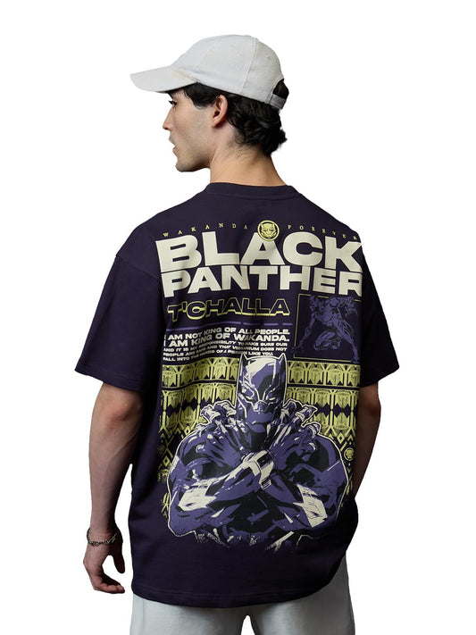 The Souled Store Black Panther: Poster Men and Boys Short Sleeves Round Neck Purple Graphic Printed Cotton Oversized T-Shirts