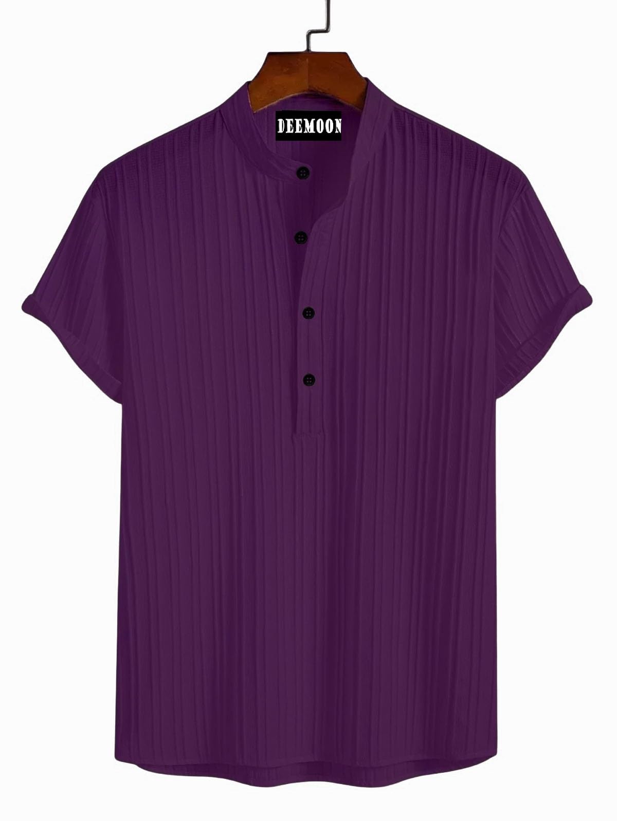Deemoon MenS Polyster Kurta With Mandarin Collar, Half Placket Buttons, Front Pocket | Half Sleeves | Soft & Breathable Fabric