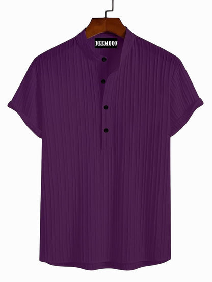 Deemoon MenS Polyster Kurta With Mandarin Collar, Half Placket Buttons, Front Pocket | Half Sleeves | Soft & Breathable Fabric