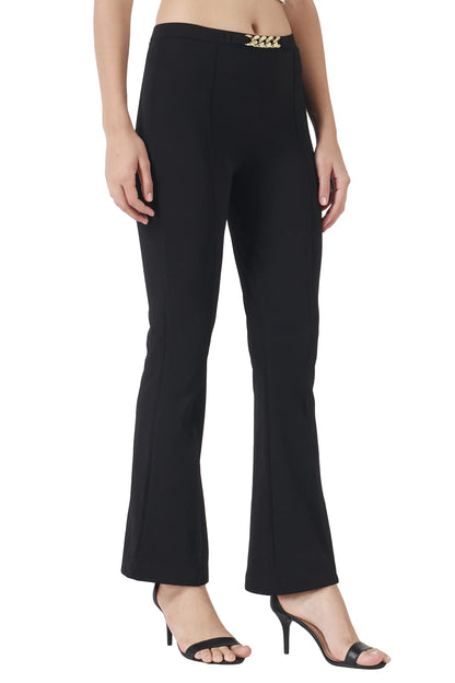 POPWINGS Solid Full-Length Polyester Regular-Fit Trouser Pants for Women for Casual and Semi Formal Wear Black