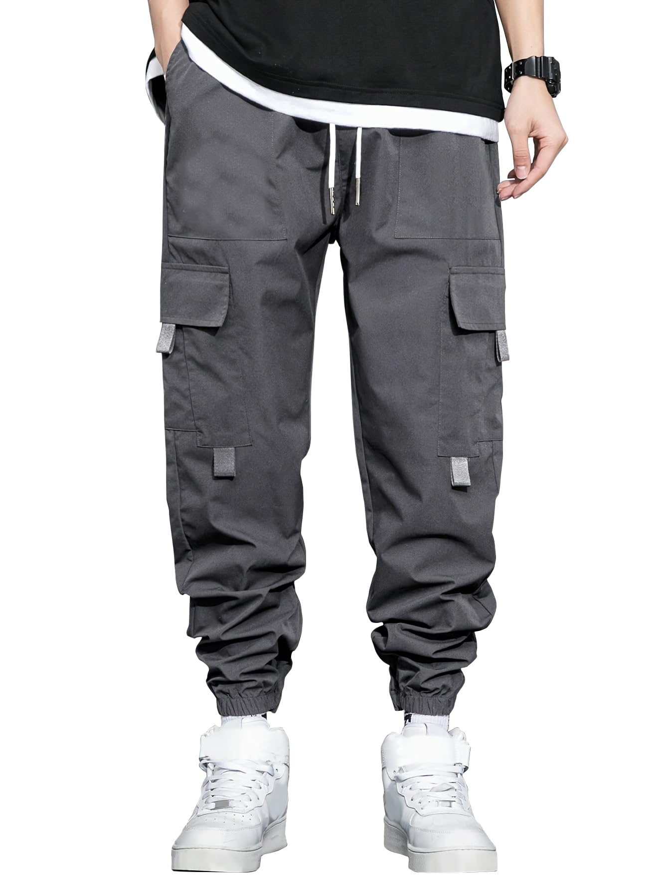 Shasmi Grey Mens Casual Joggers with Elastic Waist, Multi-Pocket Design, Boys Casual Cargo Joggers Men Track Pant for Men ll T