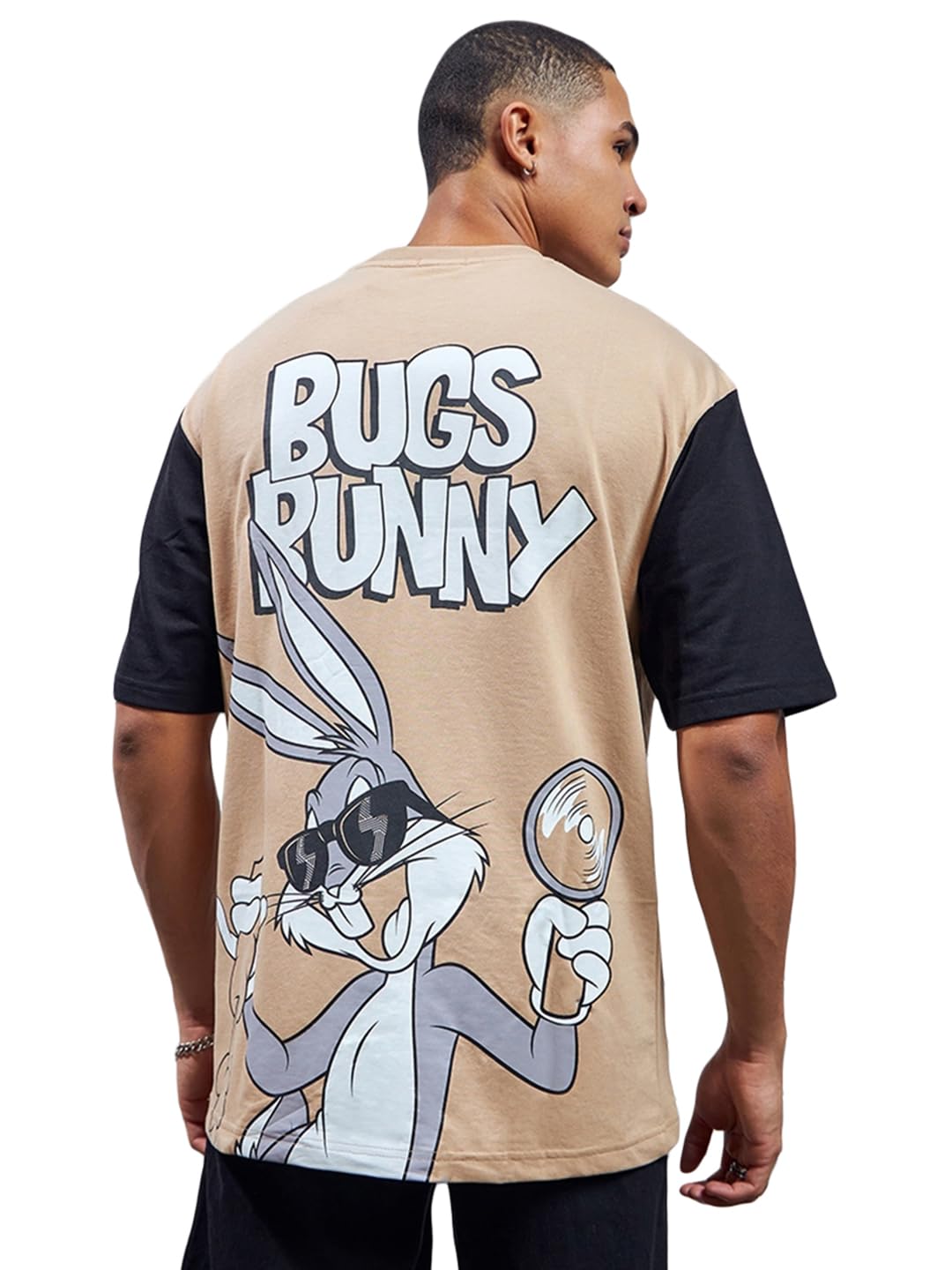 Bewakoof Heavy Duty 1.0 Official Looney Tunes Merchandise Mens Graphic Printed Oversized T-Shirt_582816_Brown_2XL