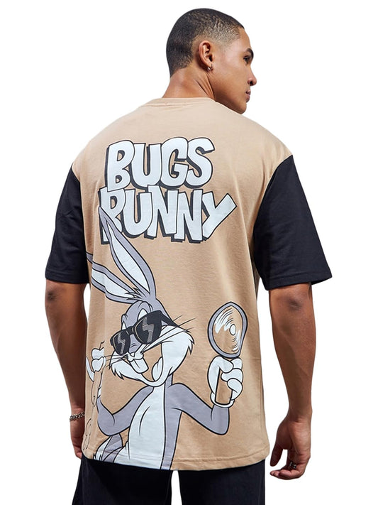 Bewakoof Heavy Duty 1.0 Official Looney Tunes Merchandise Mens Graphic Printed Oversized T-Shirt_582816_Brown_2XL