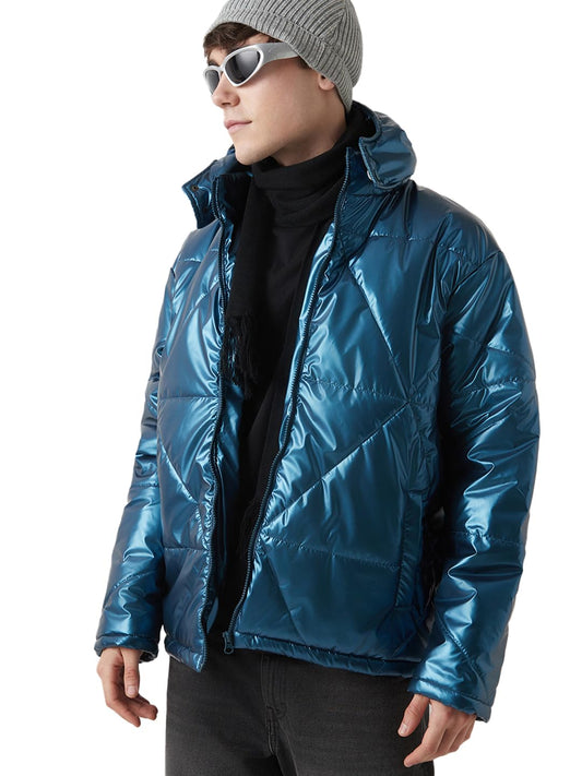 Bewakoof Mens Solid Oversized Fit Full Sleeve Hooded Nylon Jacket_642561_Blue_XL