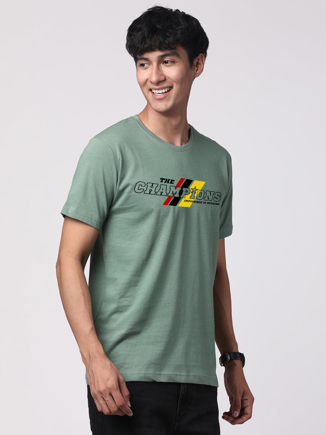 ADRO Men's Graphic Printed 100% Cotton T-Shirt - Regular Fit, Printed T-Shirts for Men (RN24-CMP-PT_Pista)