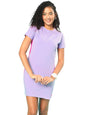 Juneberry Women Crew-Neck Solid T-Shirt Purple Rose Dress With Front Slit And Contrast Tape (Xxl)