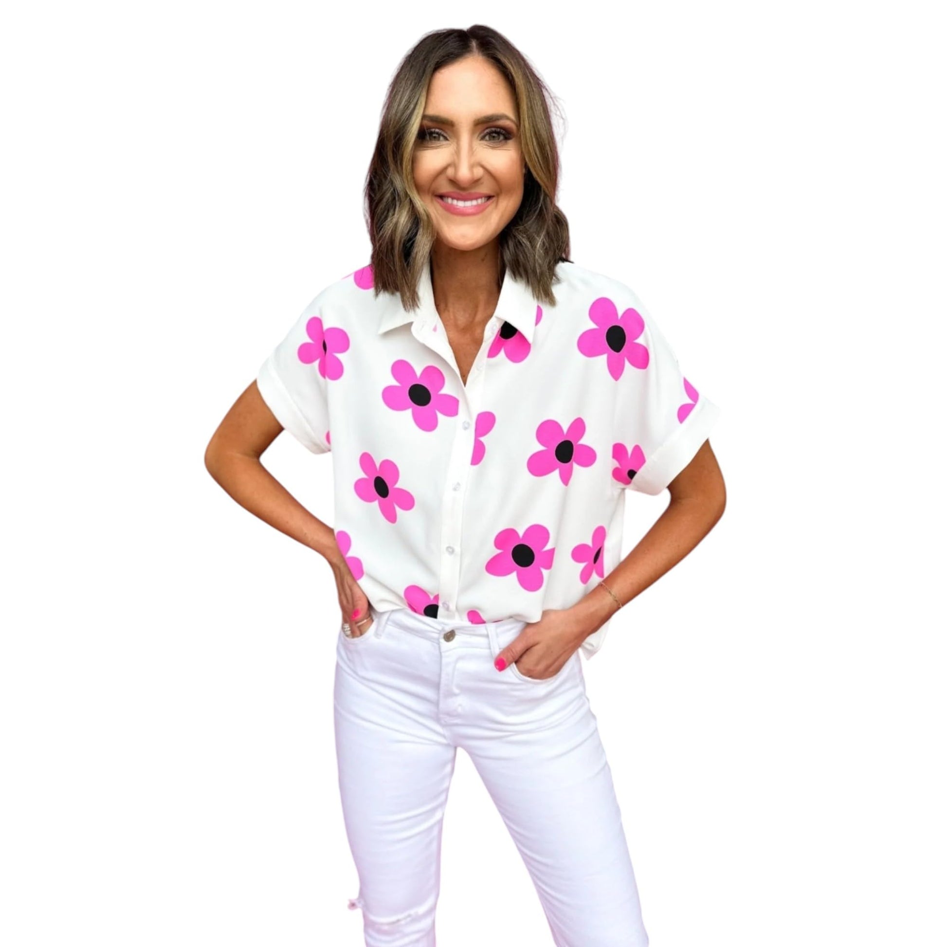 Gufrina WomenS Rayon Shirt With Half Sleeves Spread Collar Neck Floral Printed Relaxed Fit Button Down And Standard Length