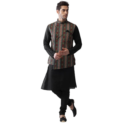 Kisah Men Printed Kurta Jacket Set, Full Sleaves, Knee Length, Straight, Regular Fit, Mandarin Collar Ethnic Wear