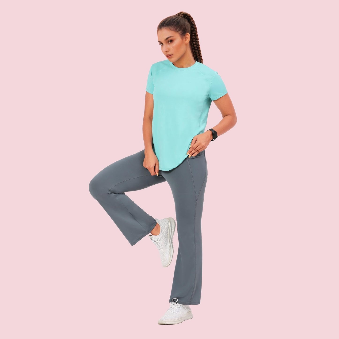Enamor A402 Boot Cut Quick Dry Relaxed Fit High Waist Workout Leggings Cloud Grey