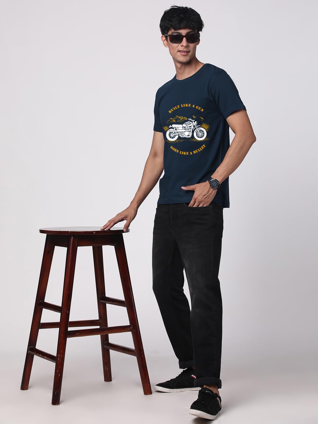 ADRO Men's Royal Bike Design Printed 100% Cotton T-Shirt - Regular Fit, Printed T-Shirts for Men (RN24-RYL-SB_Teal)