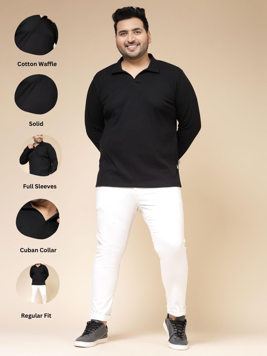 Rigo Plus Size T-Shirt for Men | Full Sleeve Plus Size T-Shirt for Men | Casual Wear Solid T-Shirts for Men | Slim Fit, Collar T
