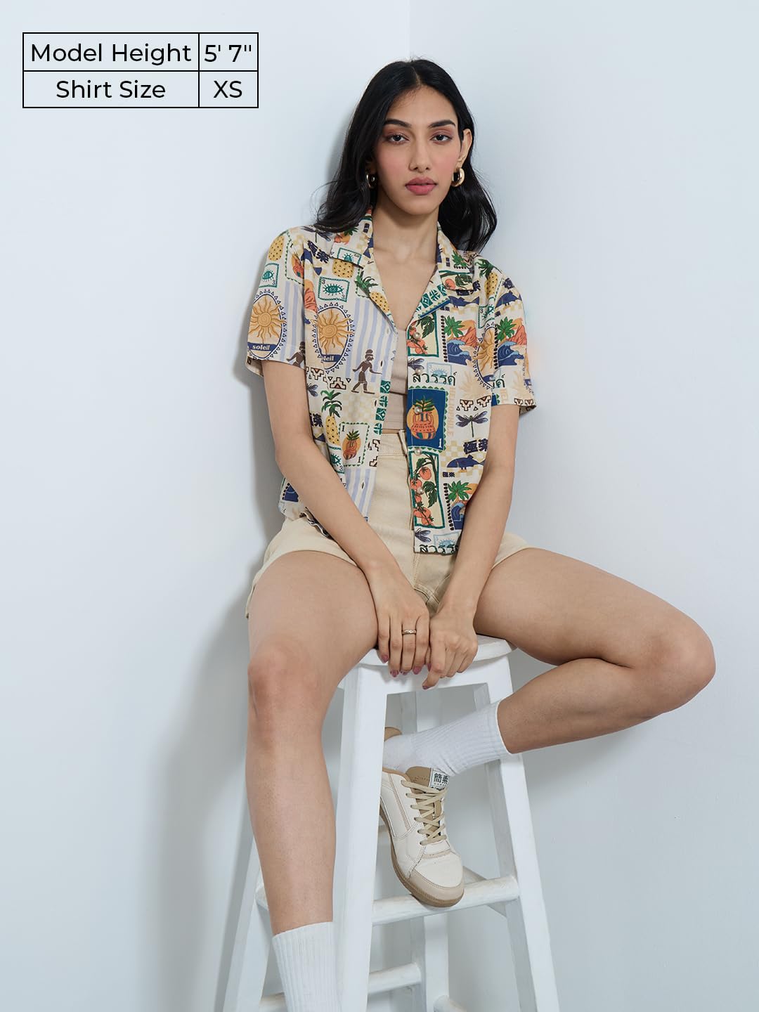 The Souled Store Originals: Tropical Mood Women and Girls Short Sleeves Collared Neck All Over Printed Cotton Regular Fit Casual