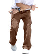 AVANOVA Mens Brown Cargo Jeans Slim Fit | Stylish Stretch Denim Trousers with Multi Pockets | Casual Wear Pants for Men | Comfor