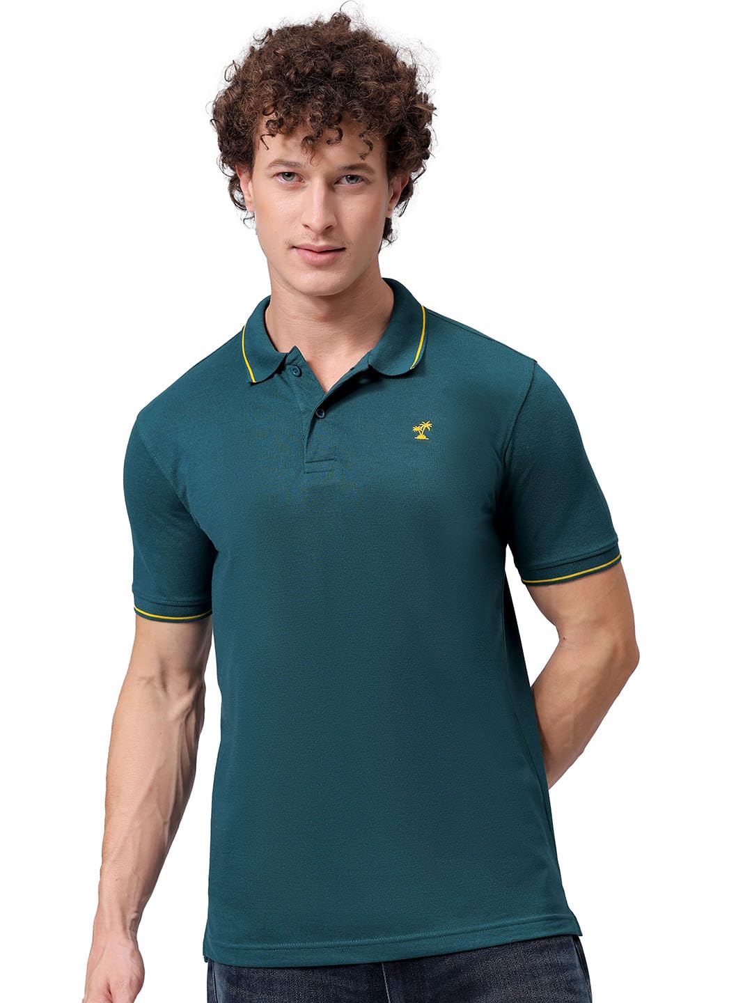 The Indian Garage Co Men Slim Fit Solid Polo Collar Tshirt
