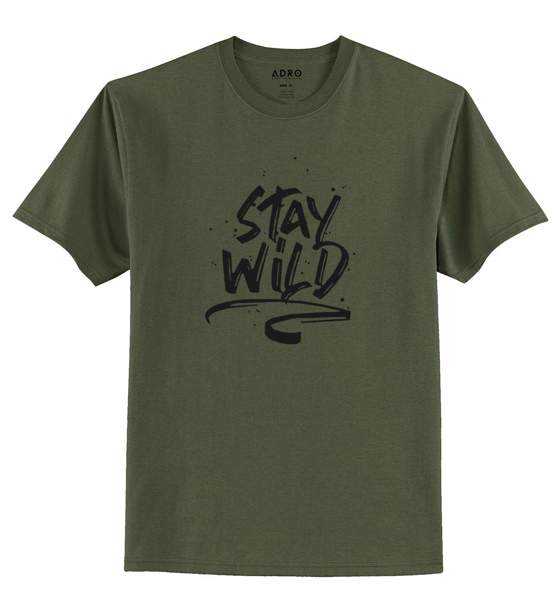 ADRO Stay Wild Design Printed T-Shirt for Men (RNR-S36-SWW-OL_Olive)