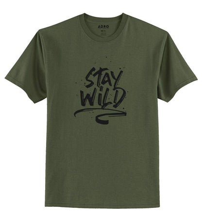 ADRO Stay Wild Design Printed T-Shirt for Men (RNR-S36-SWW-OL_Olive)