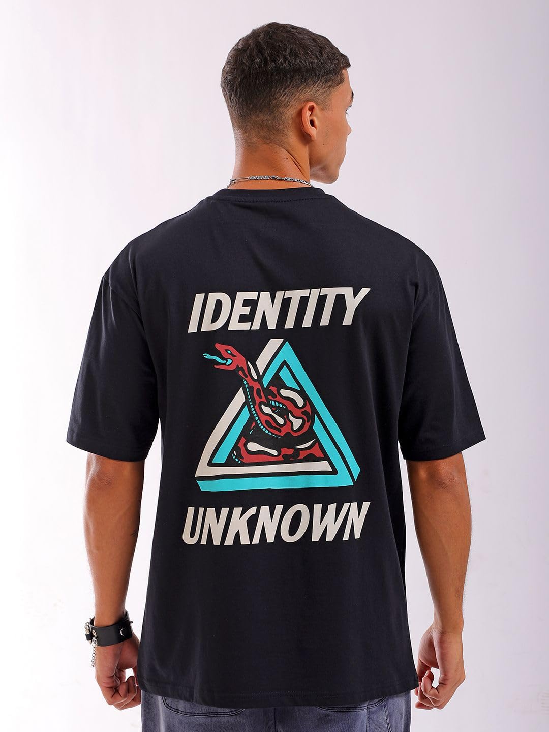 The Indian Garage Co Men Boxy Oversized Graphic Back Printed Round Neck Tshirt Black