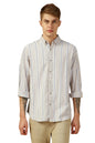 Dennis Lingo Men Beige Stripes Relaxed Fit Full Sleeve Button Down Collar Shirts