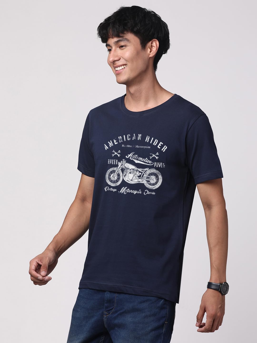 ADRO Men's Regular Fit T-Shirt (RN-M-AME-NB_Navy)