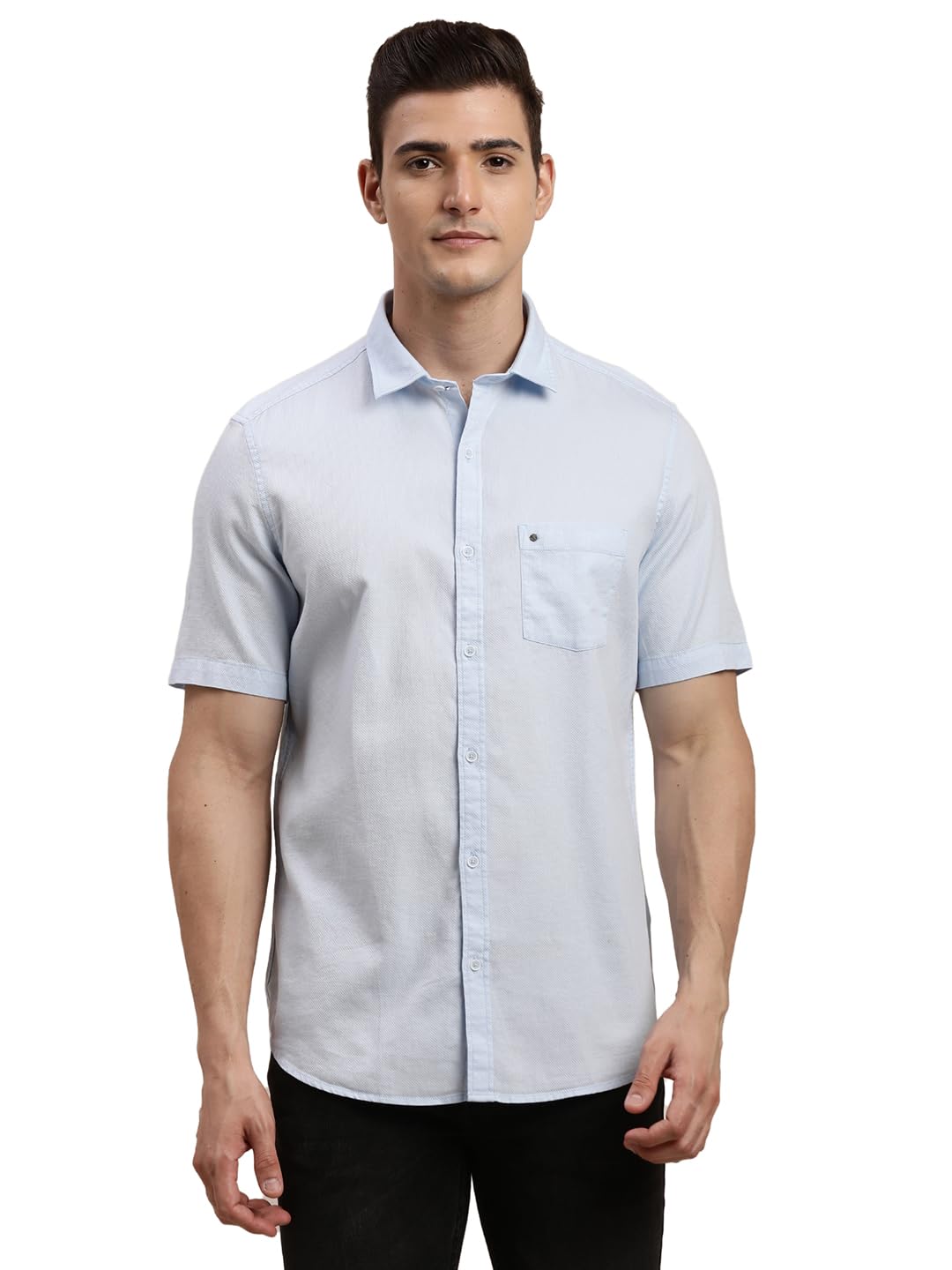 Turtle Mens Shirt | Pure Cotton Slim Fit Half Sleeve Solid Casual Shirt for Office & Everyday Wear Light Blue