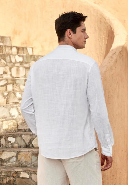 Zombom MenS Solid Cotton Blend Straight Kurta Shirt, Regular Fit Full Sleeve Short Kurta Shirt White