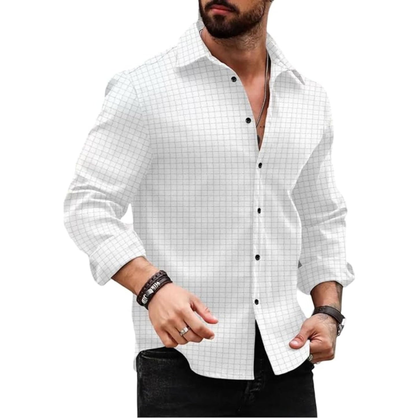 Deelmo MenS Regular Fit Checks Pattern Polyester Blend Shirt With Collared Neck Long Sleeve And Standard Length | Shirt For Man