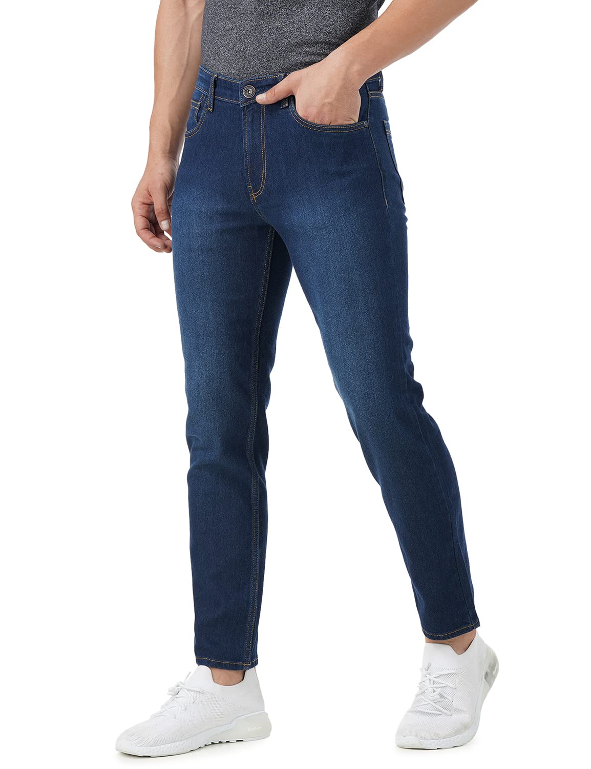 INKD Mens Contrast Stitch Stretchable Regular Fit Jeans