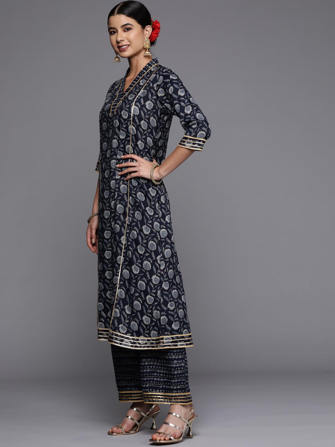 Libas Blue Printed Rayon A-Line Kurta