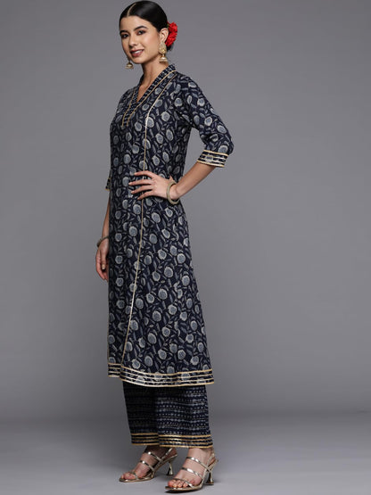 Libas Blue Printed Rayon A-Line Kurta