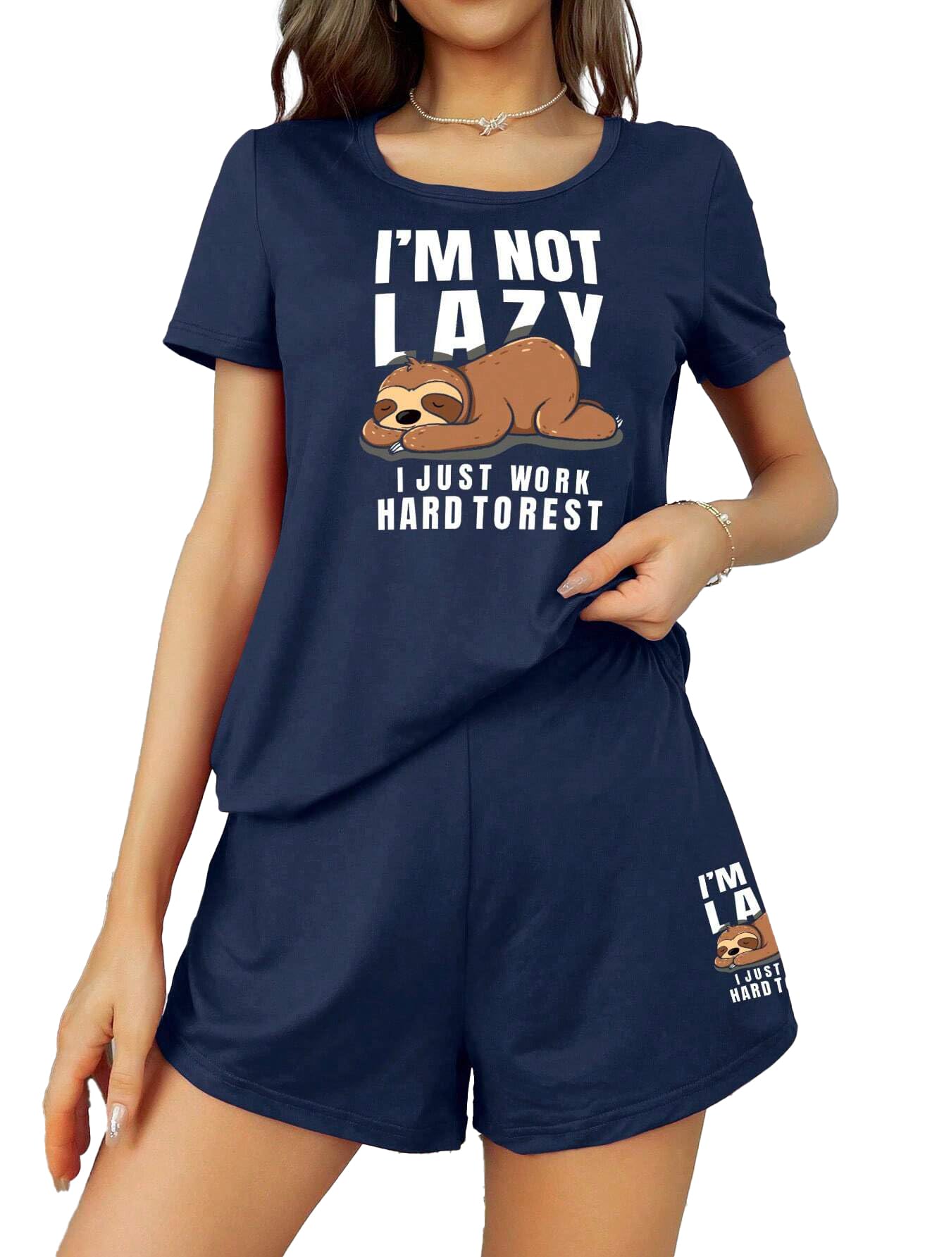 SMOWKLY Womens Cotton Half Sleeve T-Shirt & Short Pyjama Set || Printed Top & Shorts Nightsuit Pair for Women || Casual Two-Pie